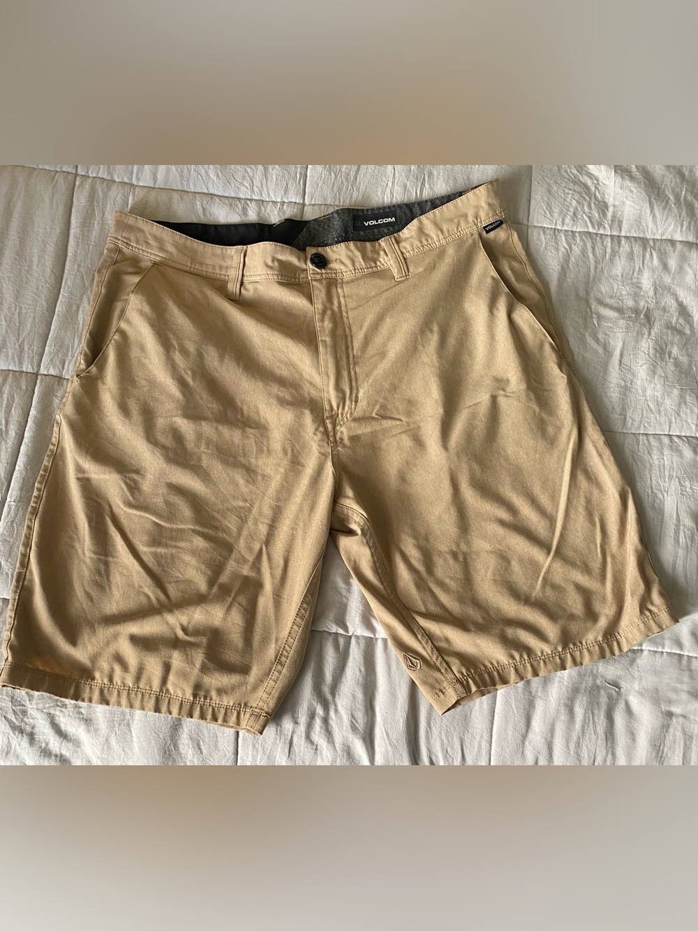Volcom Men’s Khaki Flat-Front Casual Shorts
